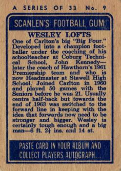 1964 Scanlens VFL #9 Wesley Lofts Back